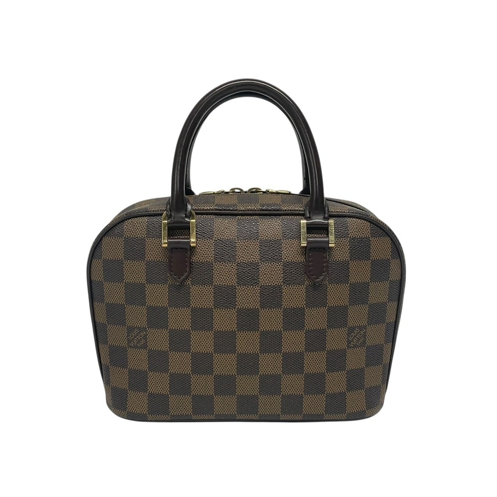 Louis Vuitton Saria Handbag Damier Ebene Brown Leather
